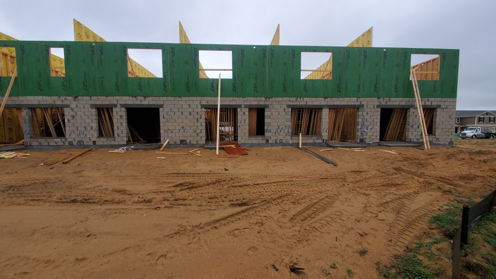 Second Floor Wood Frame on Townhouse with Zip Board